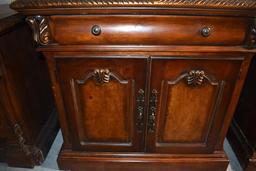 Large Scale Carved Detail Nightstand with Two Interior Drawers Under Top Drawer