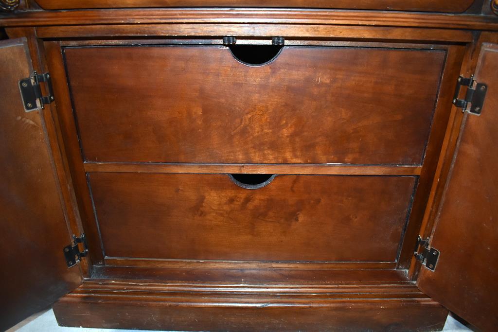 Large Scale Carved Detail Nightstand with Two Interior Drawers Under Top Drawer