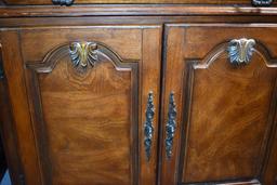 Large Scale Carved Detail Nightstand with Two Interior Drawers Under Top Drawer