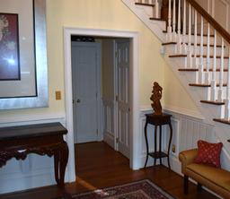 Mahogany Corner Stand with One Central Drawer, Lower Shelf