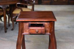 Mahogany Corner Stand with One Central Drawer, Lower Shelf