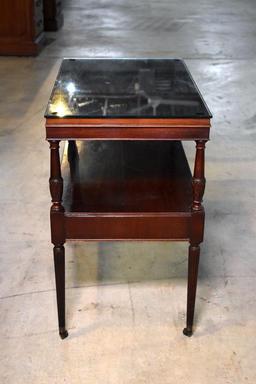 Elegant Vintage Mahogany Side Table w/ Drawer and Pull Out Candlestand, Caster Feet, Reeded Legs