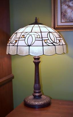 Artistic Stained Glass Lamp with Bronze Finish Columnar Base