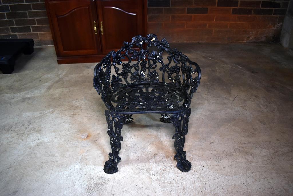 Larger Vintage Wrought Iron Grapevine Outdoor Chair, Painted Black