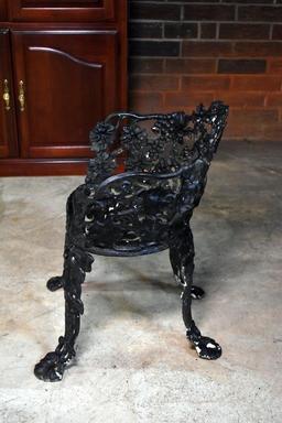 Larger Vintage Wrought Iron Grapevine Outdoor Chair, Painted Black