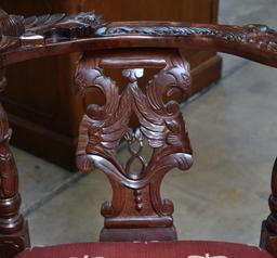 Ornate and Lovely Carved Mahogany Corner Chair w/ Dragonfly Upholstered Seat