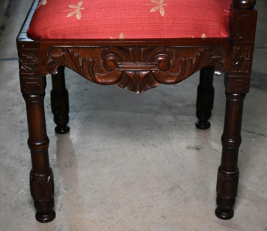 Ornate and Lovely Carved Mahogany Corner Chair w/ Dragonfly Upholstered Seat