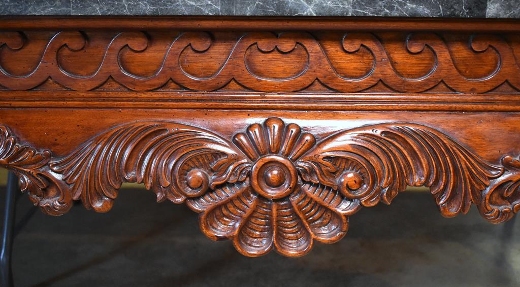 Fabulous Carved Mahogany Console Table, Paw Feet, Faux Marble Top