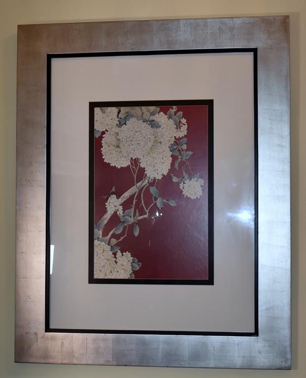 Large Framed Hydrangea & Butterfly Decorative Art Print