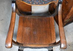 Antique Victorian Whimsy Gothic Revival Stomps-Burkhardt Northwind Tiger Oak Fireside Chair