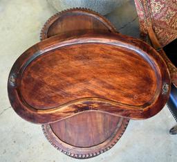 Charming Contemporary Carved Mahogany Kidney-Shaped Curio / Tea / Chocolate Table w/ Tray Top