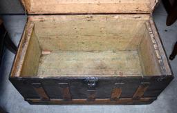 Striking Antique Wood & Metal Dome Top Steamer Trunk