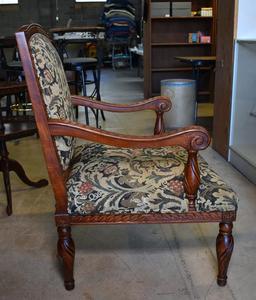 Lovely Contemporary Fairfield Bird Tapestry & Carved Mahogany Armchair