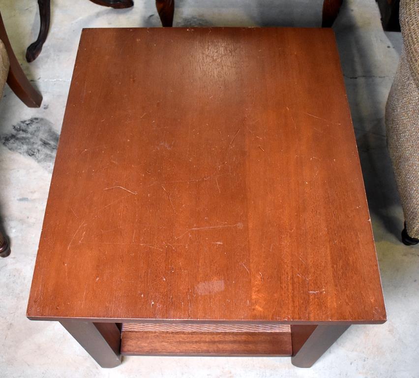 Contemporary Mahogany Side Table with Woven Fiber Texture Bottom Shelf