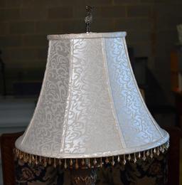 Elegant Antiqued Gilt Silver Finish Contemporary Table Lamp, 35” H