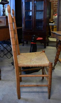 Solid Oak Slat Back Side Chair with Rush Seat