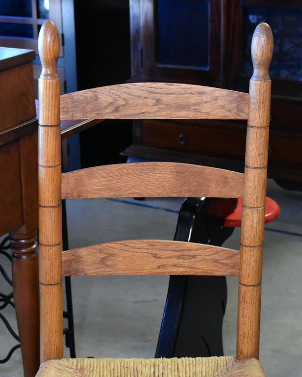 Solid Oak Slat Back Side Chair with Rush Seat