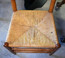 Solid Oak Slat Back Side Chair with Rush Seat