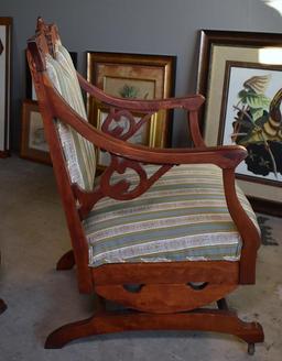 Antique Gothic Revival Carved Cherry Northwind Platform Rocker, Lots 2-5 Are Matching Set