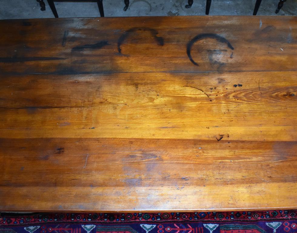 Antique 20th C. South Carolina Heart Pine Trestle Farm Table