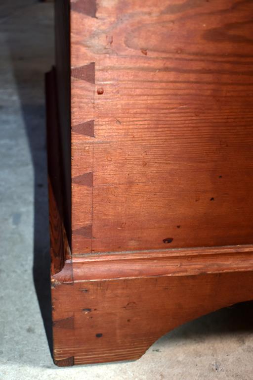 Beautiful Southern Heart Pine Blanket Chest, 19th C., Hand Forged Strap Hinges, Red Stain Finish