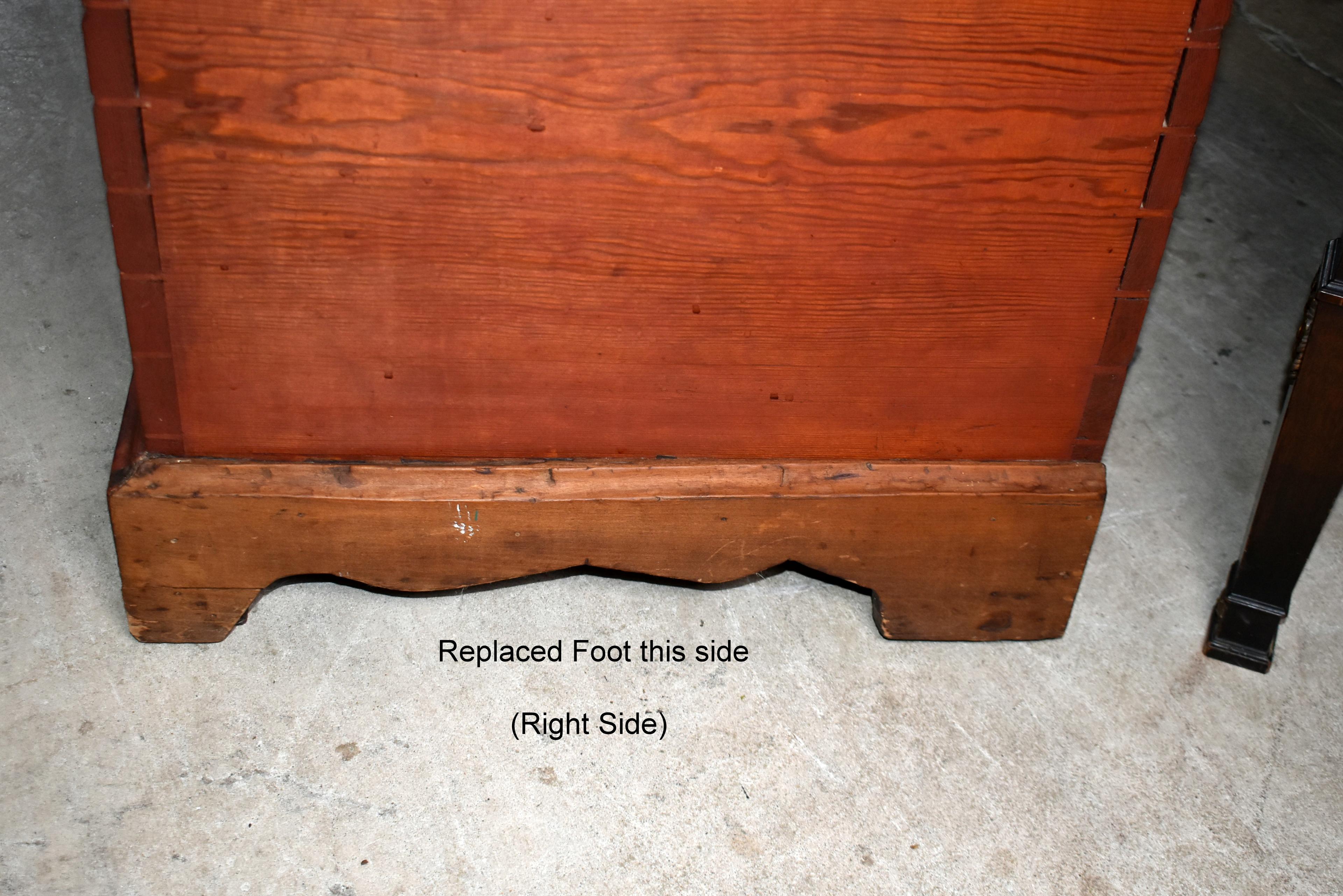 Beautiful Southern Heart Pine Blanket Chest, 19th C., Hand Forged Strap Hinges, Red Stain Finish