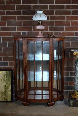 Vintage Bowfront Glass Shelved Curio Cabinet, Mirrored Back