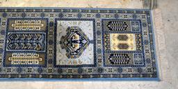 Fine Persian Hand-Knotted Runner Rug: Blue Gold & Ivory