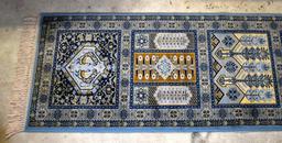 Fine Persian Hand-Knotted Runner Rug: Blue Gold & Ivory