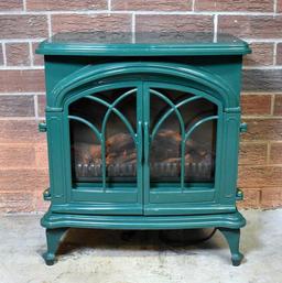 Plow & Hearth Green Enamel Finish Electric Fireplace / Space Heater