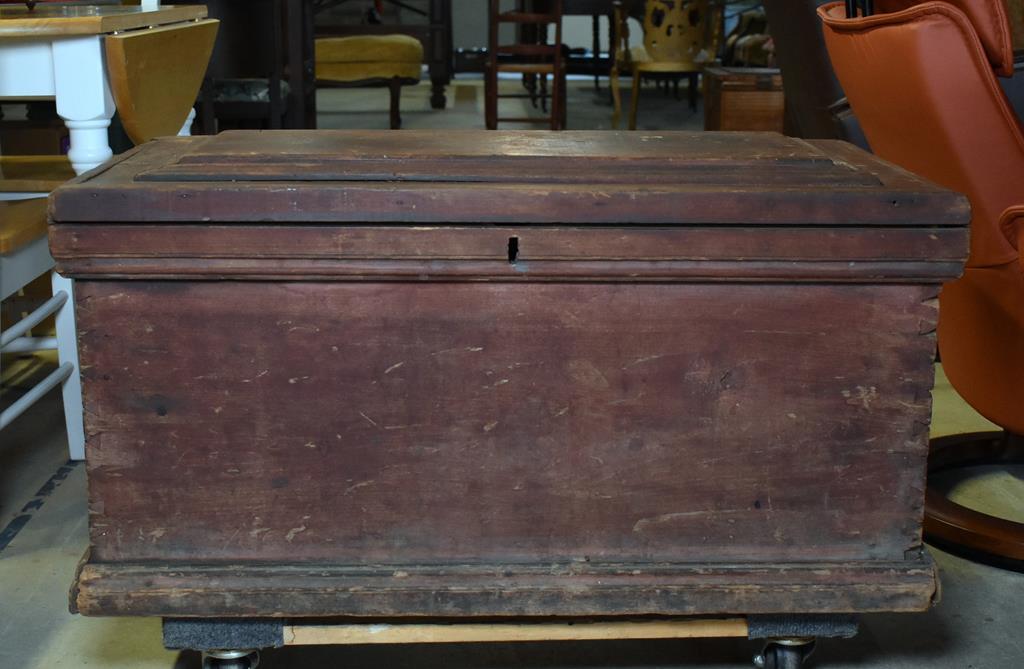 Antique Hand Made Tool Trunk with Old Oxblood Red Paint