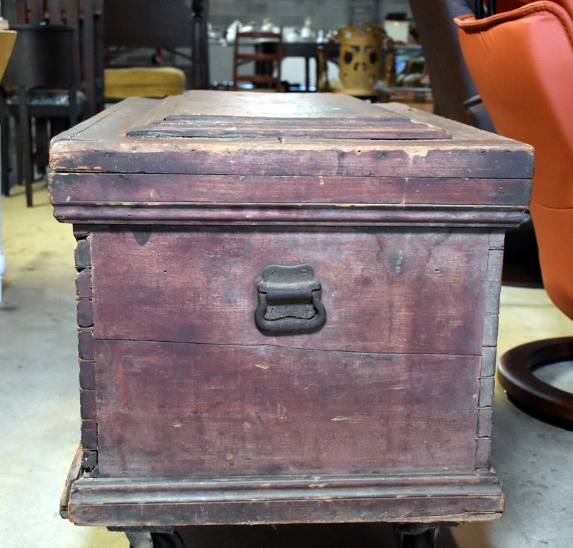 Antique Hand Made Tool Trunk with Old Oxblood Red Paint