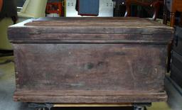 Antique Hand Made Tool Trunk with Old Oxblood Red Paint