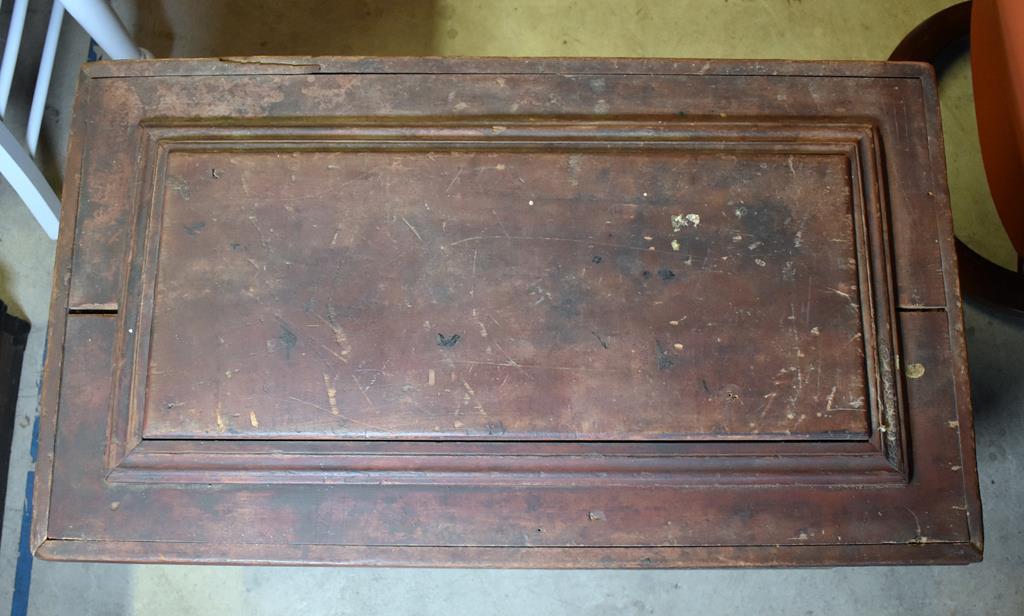 Antique Hand Made Tool Trunk with Old Oxblood Red Paint