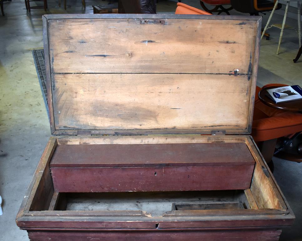 Antique Hand Made Tool Trunk with Old Oxblood Red Paint