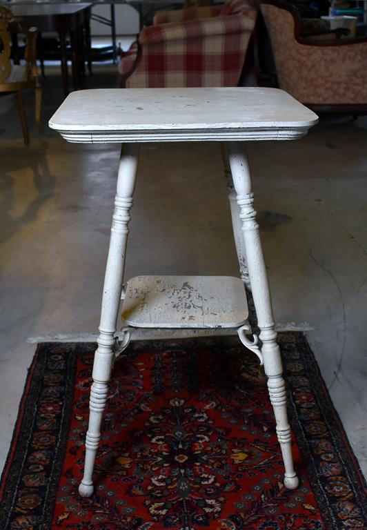 Antique Oak Parlor Lamp Table, Old White Paint