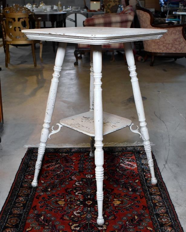 Antique Oak Parlor Lamp Table, Old White Paint