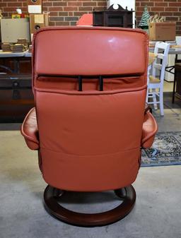 Ekornes Stressless Paloma /Burnt Orange Leather Scandinavian Swivel Recliner, Ottoman & Drink Stand