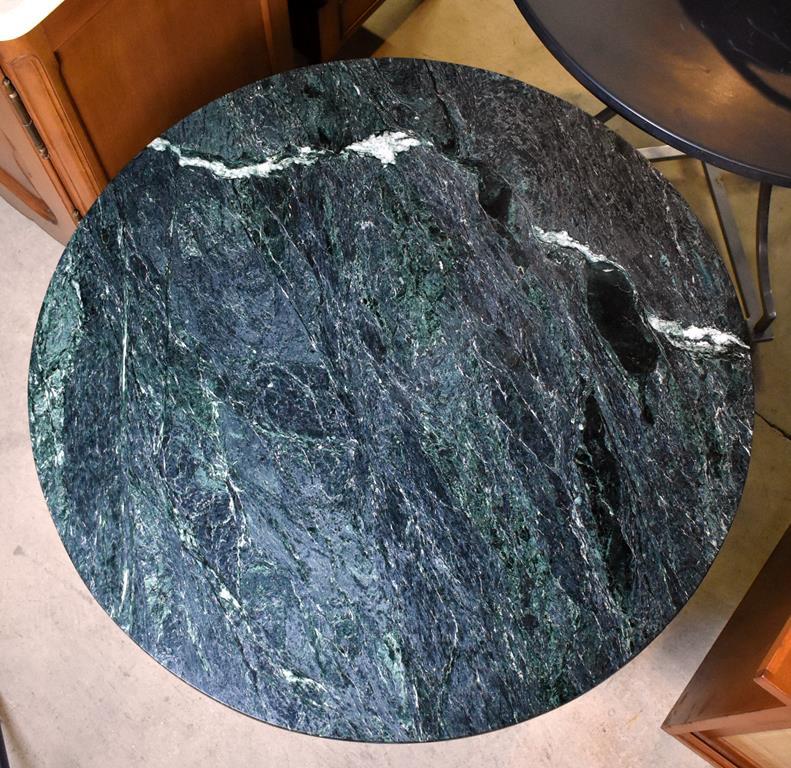 Fabulous Round Green Marble Top Column Legged Table