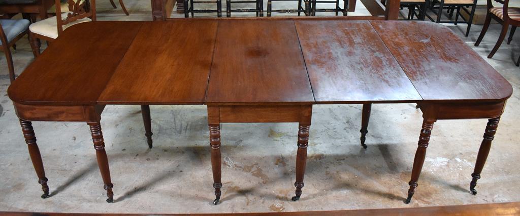 Figured Hand Planed Walnut Federal Sheraton Period Ca. 1810 “D” Dining Table, Brass Caster Feet