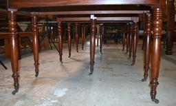 Figured Hand Planed Walnut Federal Sheraton Period Ca. 1810 “D” Dining Table, Brass Caster Feet