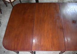 Figured Hand Planed Walnut Federal Sheraton Period Ca. 1810 “D” Dining Table, Brass Caster Feet