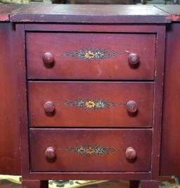 Pretty Red Martha Washington Vintage Sewing Table