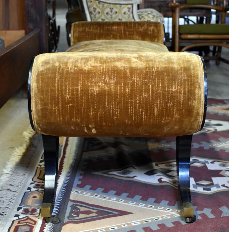 Classical Black & Gilt Scroll Arm Upholstered Lounge Bench