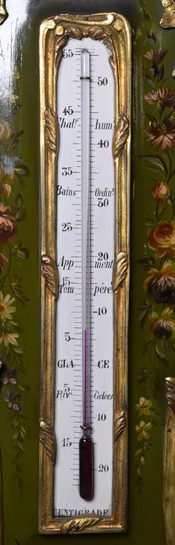 Lovely Antique French Ormolu & Lacquer Decorated Cartel Barometer, Louis XV Style, Late 19th C.