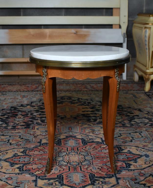 Attractive Small Marble Top Round Satinwood Accent Table