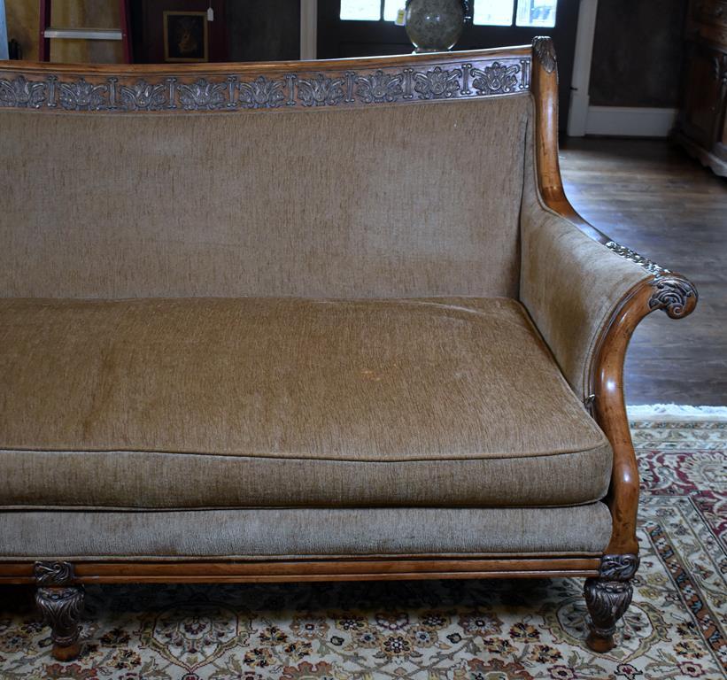 Contemporary Carved Light Wood Sofa with Pillows by Century Furniture, Sofa Lots 13 & 16 Match