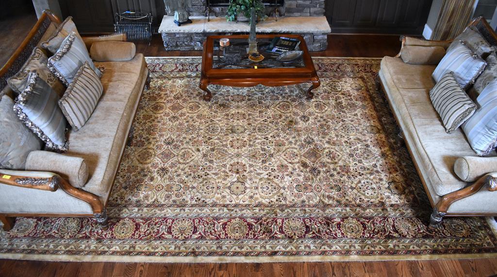 Beautiful Large Wool Cream & Sage Persian Style Rug