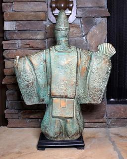 Decorative Chinese Man Ceramic Sculpture with Green Patina Finish