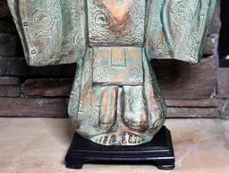 Decorative Chinese Man Ceramic Sculpture with Green Patina Finish